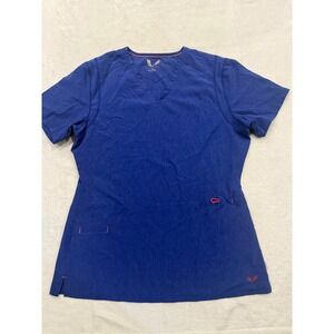 Smitten Womens V-Neck Scrub Top Blue Heathered Medical Uniform Large S101002